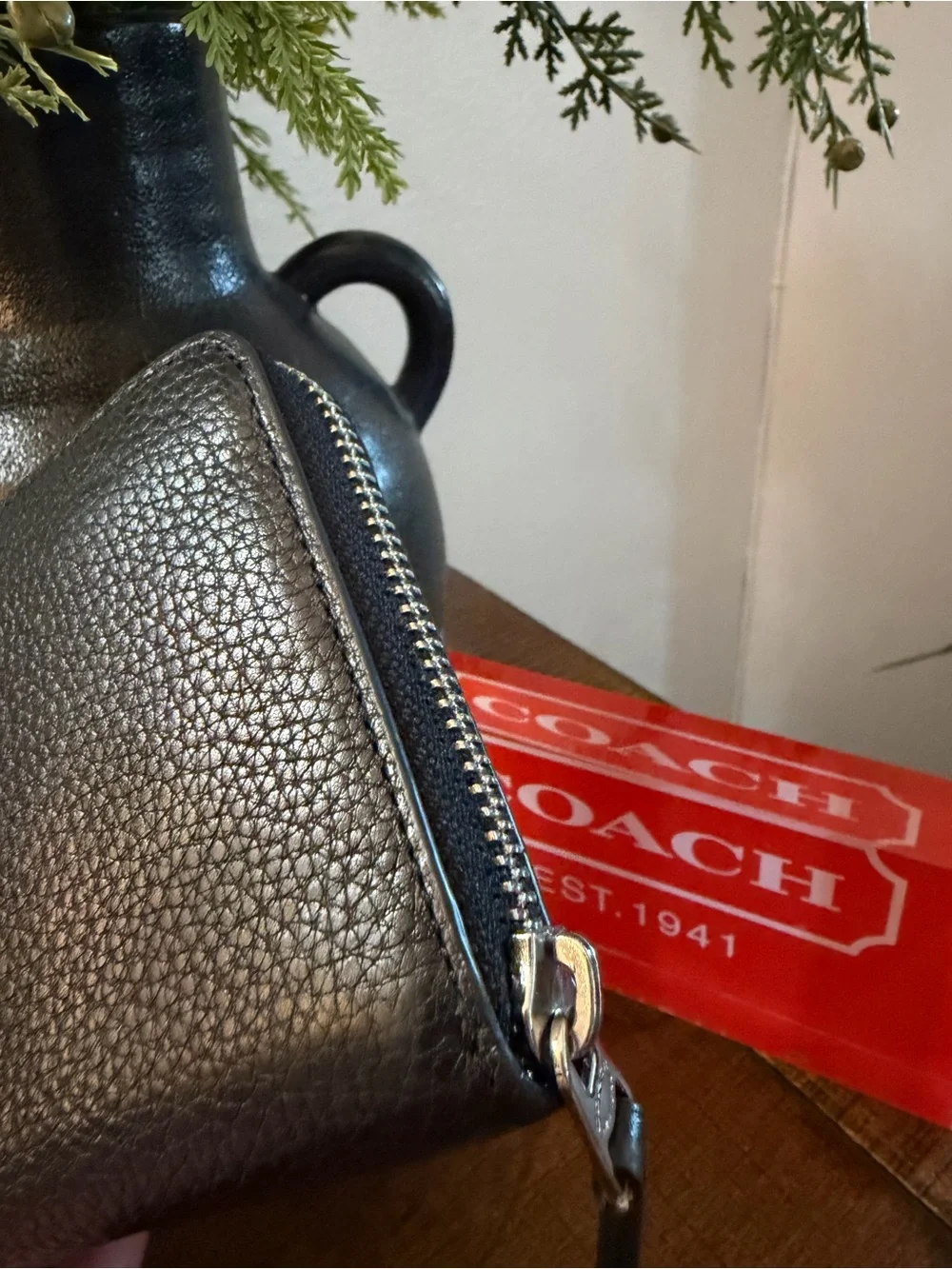 Coach Studded Script Zip Around Wallet